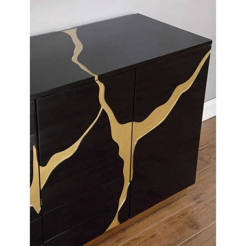 66 in. High Gloss Lacquer Sideboard with 4 Doors Adjustable Shelves Gold Base