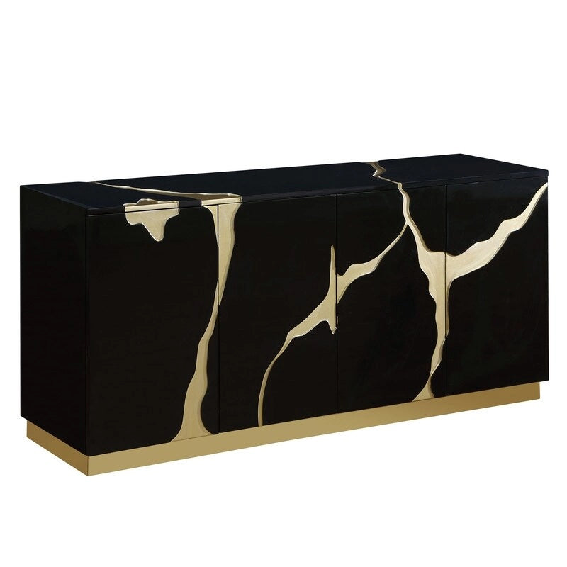 66 in. High Gloss Lacquer Sideboard with 4 Doors Adjustable Shelves Gold Base