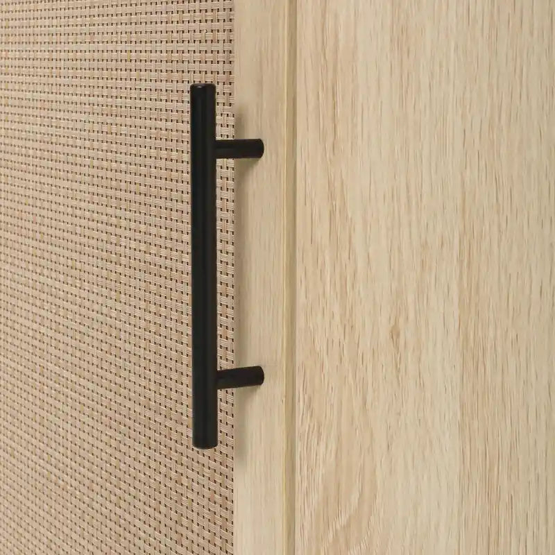 Freestanding Corner Cabinet with Rattan Door and Adjustable Shelf