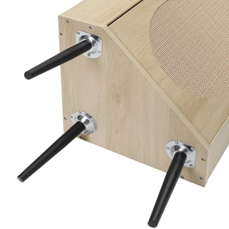 Freestanding Corner Cabinet with Rattan Door and Adjustable Shelf