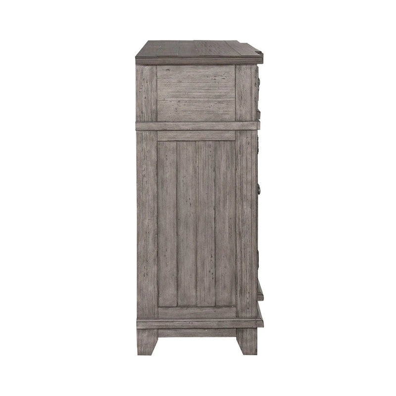Pine Wood Breakfront Server Cabinet with Soft Close Drawers and Wine Storage 66 in.