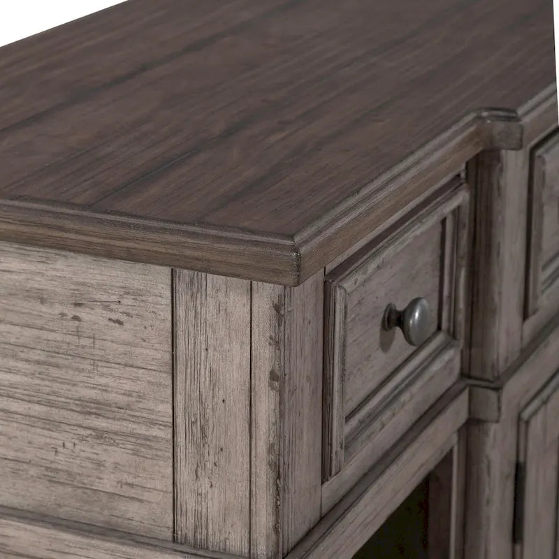 Pine Wood Breakfront Server Cabinet with Soft Close Drawers and Wine Storage 66 in.