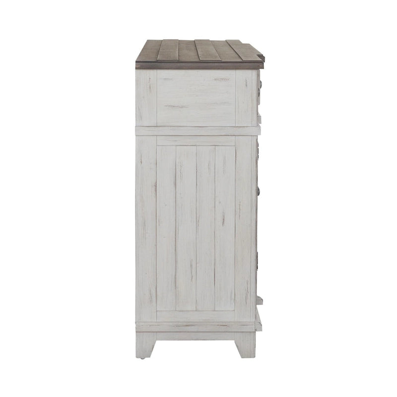 Pine Wood Breakfront Server Cabinet with Soft Close Drawers and Wine Storage 66 in.