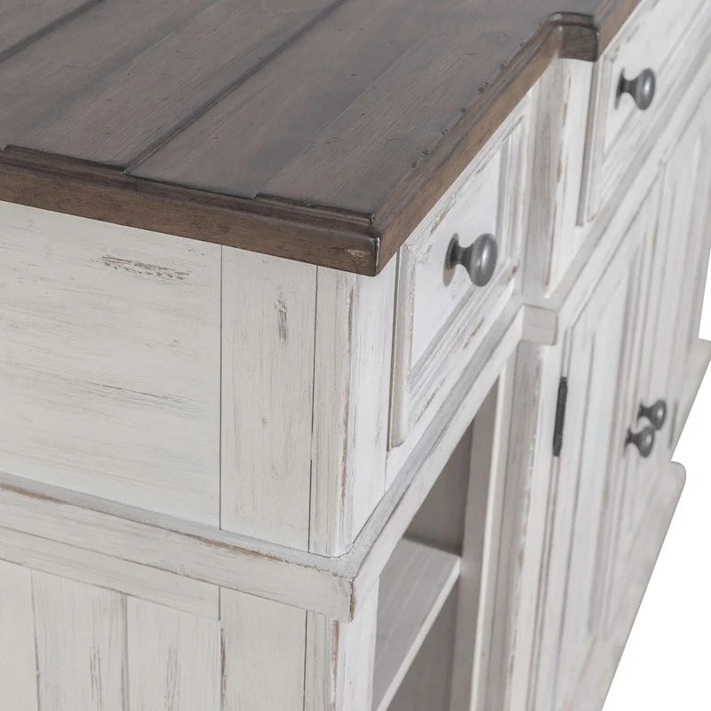 Pine Wood Breakfront Server Cabinet with Soft Close Drawers and Wine Storage 66 in.