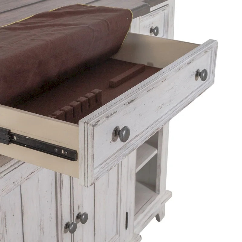 Pine Wood Breakfront Server Cabinet with Soft Close Drawers and Wine Storage 66 in.