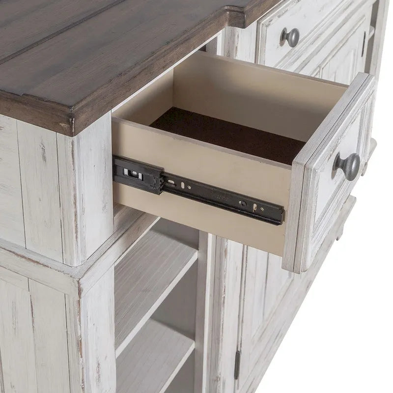 Pine Wood Breakfront Server Cabinet with Soft Close Drawers and Wine Storage 66 in.
