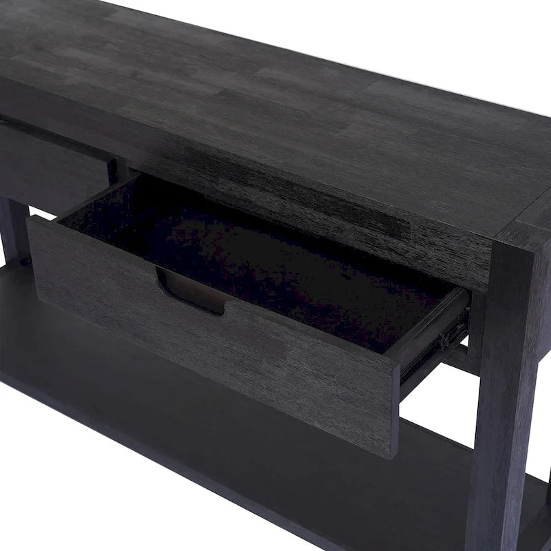 Console Table for Hallway with 2 Drawers and Bottom Shelf Acacia Wood Veneer