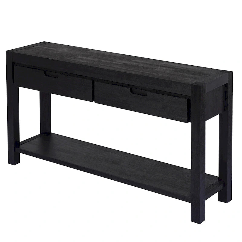 Console Table for Hallway with 2 Drawers and Bottom Shelf Acacia Wood Veneer