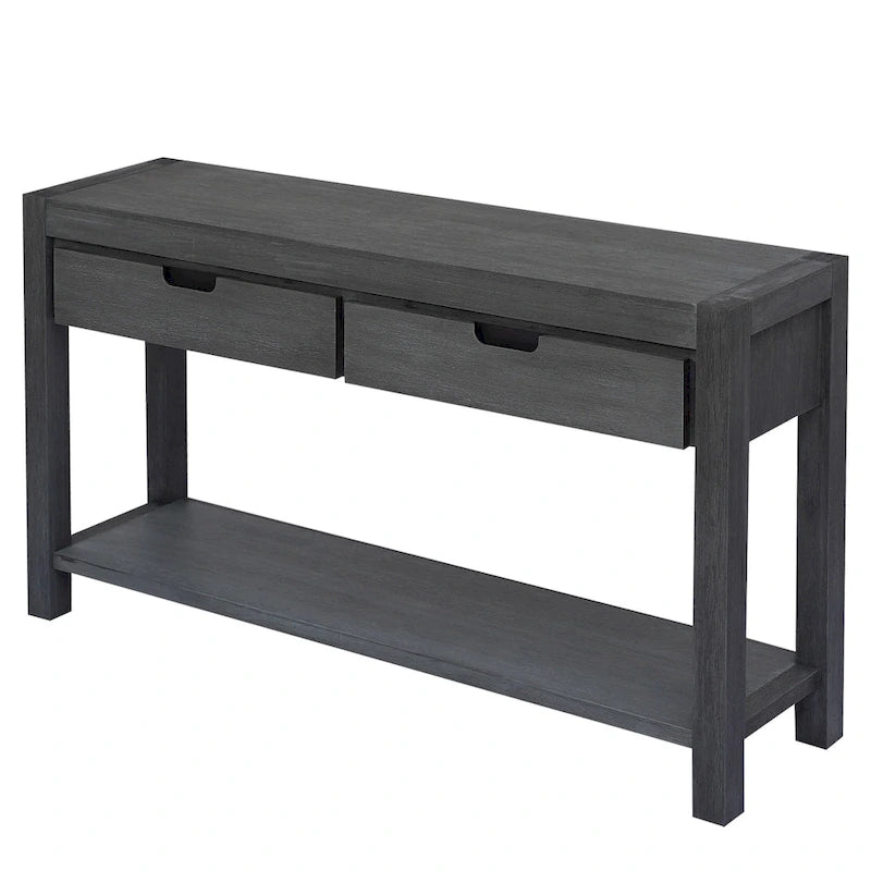 Console Table for Hallway with 2 Drawers and Bottom Shelf Acacia Wood Veneer