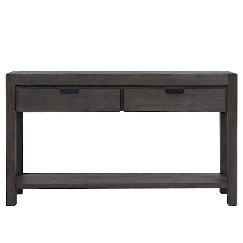 Console Table for Hallway with 2 Drawers and Bottom Shelf Acacia Wood Veneer