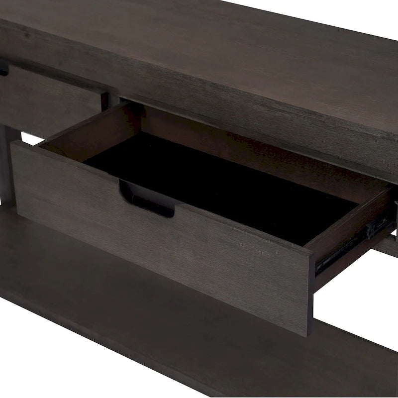 Console Table for Hallway with 2 Drawers and Bottom Shelf Acacia Wood Veneer