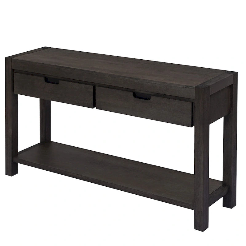 Console Table for Hallway with 2 Drawers and Bottom Shelf Acacia Wood Veneer