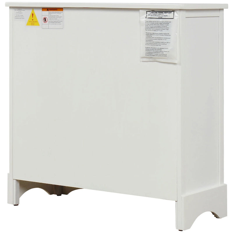 Solid Wood Cabinet with 2 Drawers and 4 Rattan Baskets No Assembly Required