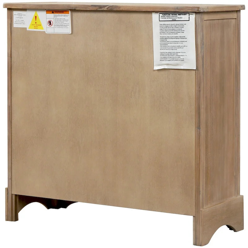 Solid Wood Cabinet with 2 Drawers and 4 Rattan Baskets No Assembly Required