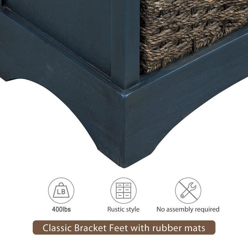 Solid Wood Cabinet with 2 Drawers and 4 Rattan Baskets No Assembly Required