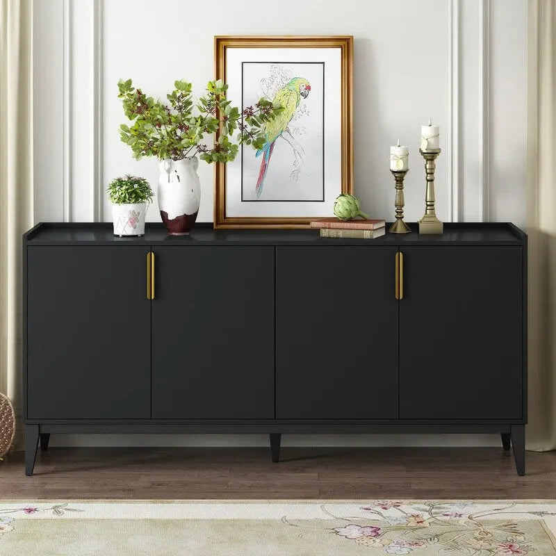 Wooden Sideboard Cabinet with 4 Doors and Adjustable Shelf for Living Room