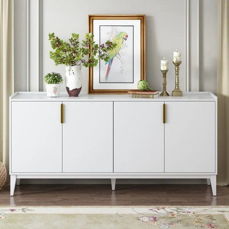 Wooden Sideboard Cabinet with 4 Doors and Adjustable Shelf for Living Room