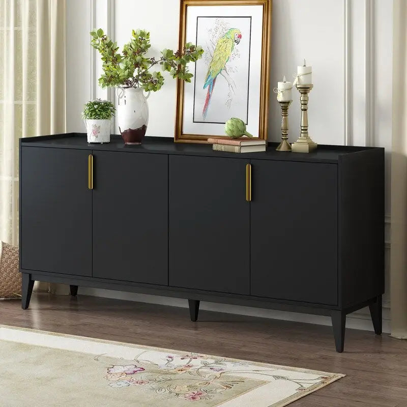 Wooden Sideboard Cabinet with 4 Doors and Adjustable Shelf for Living Room