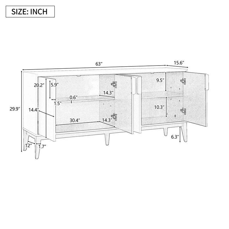 Wooden Sideboard Cabinet with 4 Doors and Adjustable Shelf for Living Room