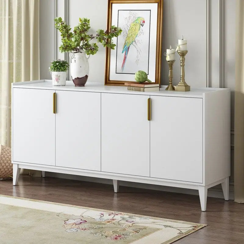 Wooden Sideboard Cabinet with 4 Doors and Adjustable Shelf for Living Room