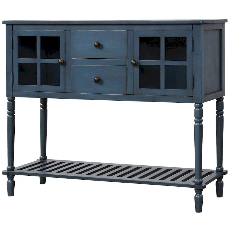 Retro Sideboard Console Table with Glass Cabinets Drawers and Bottom Shelf 42 in.