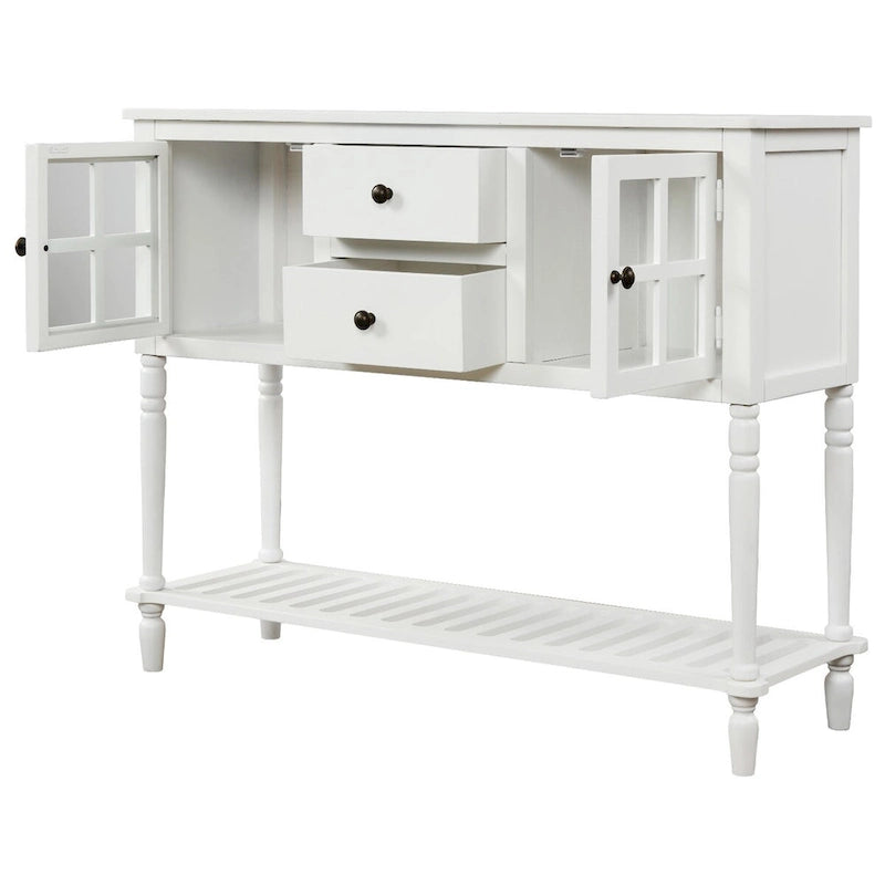 Retro Sideboard Console Table with Glass Cabinets Drawers and Bottom Shelf 42 in.