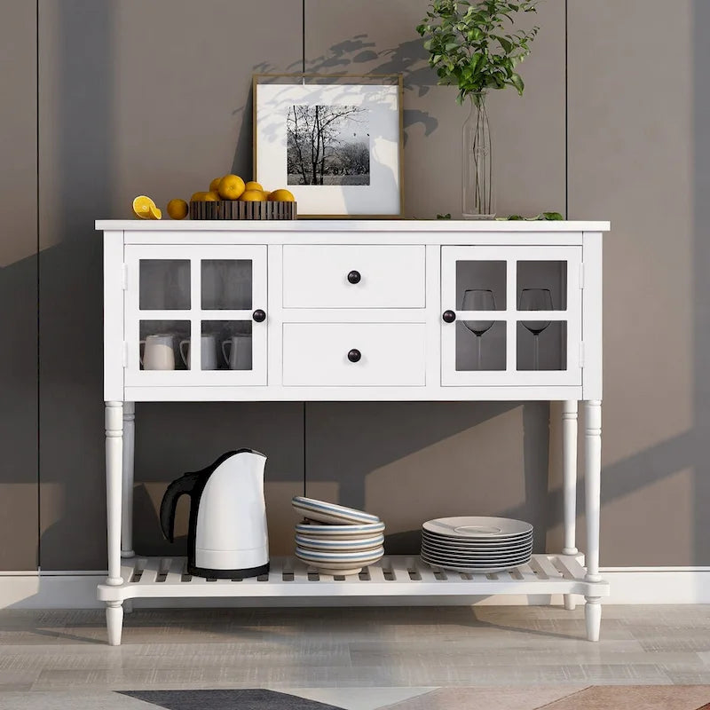 Retro Sideboard Console Table with Glass Cabinets Drawers and Bottom Shelf 42 in.