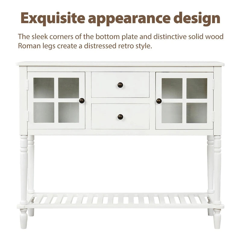 Retro Sideboard Console Table with Glass Cabinets Drawers and Bottom Shelf 42 in.