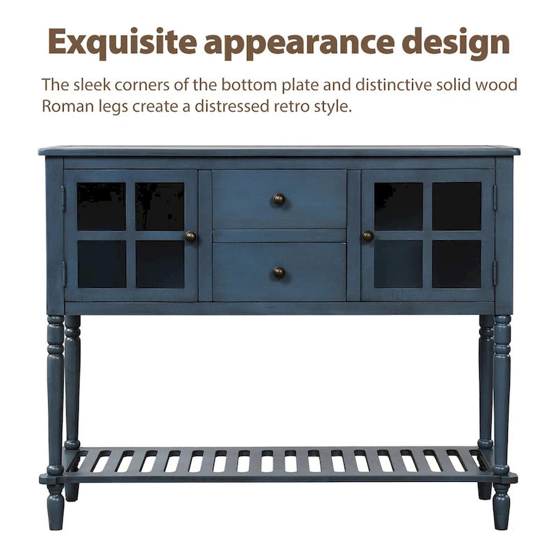 Retro Sideboard Console Table with Glass Cabinets Drawers and Bottom Shelf 42 in.