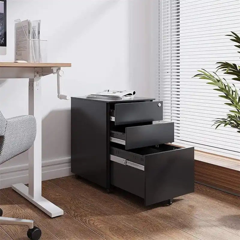 3-Drawer Rolling Under-Desk Filing Cabinet with Lock and Casters