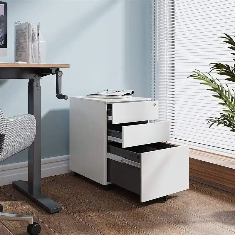 3-Drawer Rolling Under-Desk Filing Cabinet with Lock and Casters
