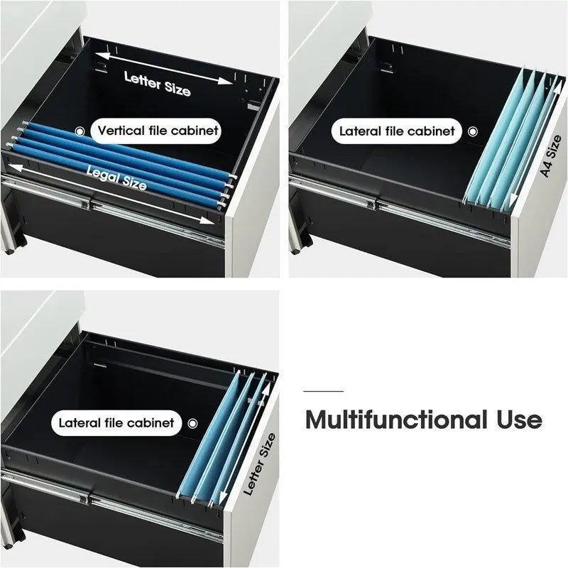 3-Drawer Rolling Under-Desk Filing Cabinet with Lock and Casters