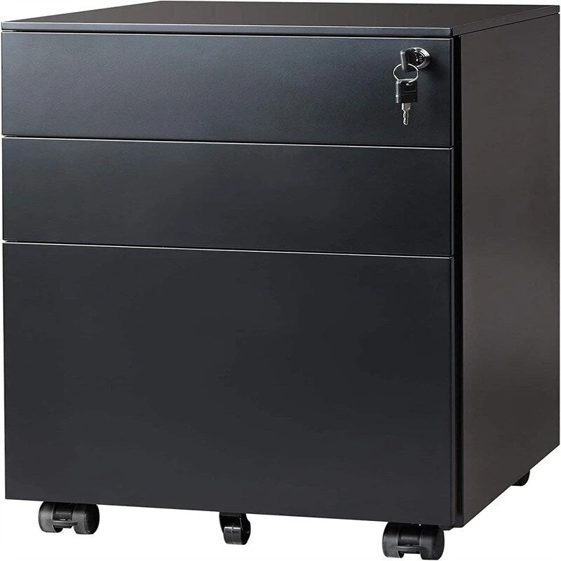 3-Drawer Rolling Under-Desk Filing Cabinet with Lock and Casters