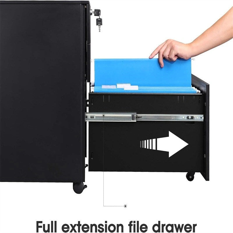 3-Drawer Rolling Under-Desk Filing Cabinet with Lock and Casters