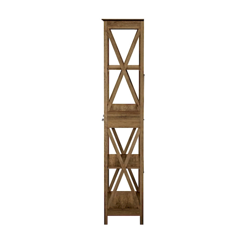 Farmhouse 4 Shelf Bookcase with 2 Drawers and X Cross Accents 61.25 in.