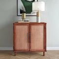 2 Door Wood Cabinet with Rattan Panel Doors and Adjustable Shelf Brown 34 in.