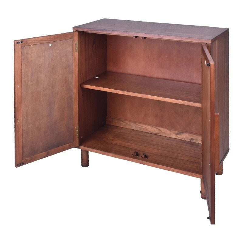 2 Door Wood Cabinet with Rattan Panel Doors and Adjustable Shelf Brown 34 in.