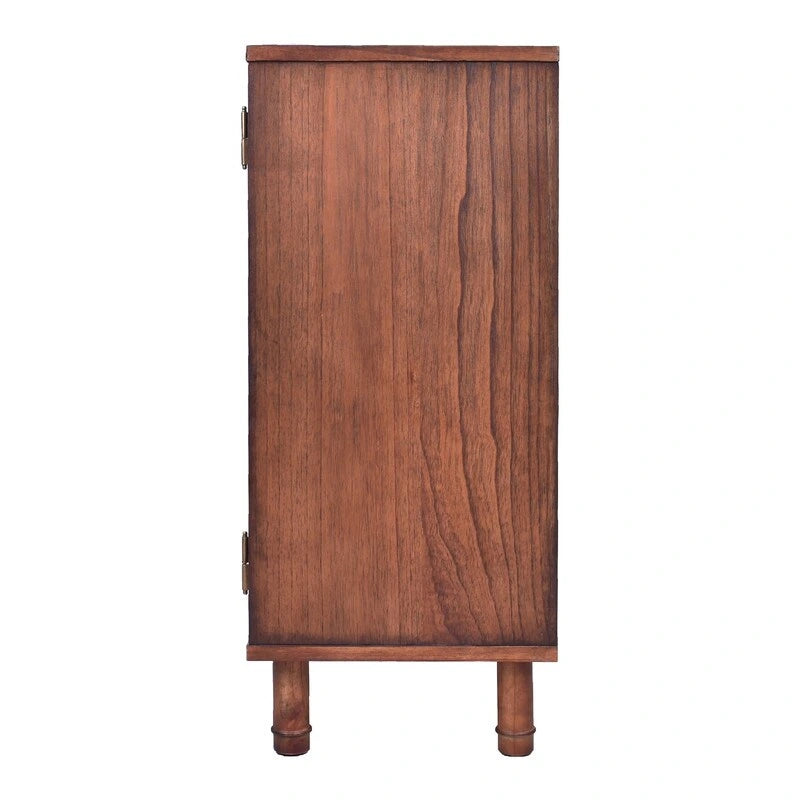 2 Door Wood Cabinet with Rattan Panel Doors and Adjustable Shelf Brown 34 in.