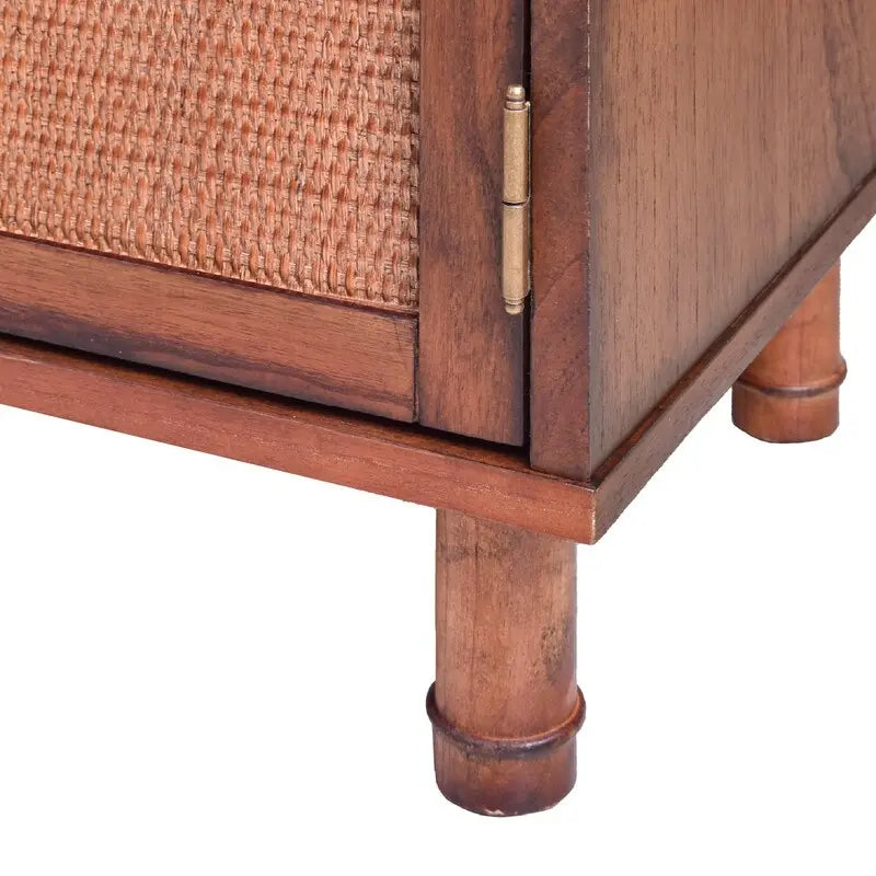 2 Door Wood Cabinet with Rattan Panel Doors and Adjustable Shelf Brown 34 in.