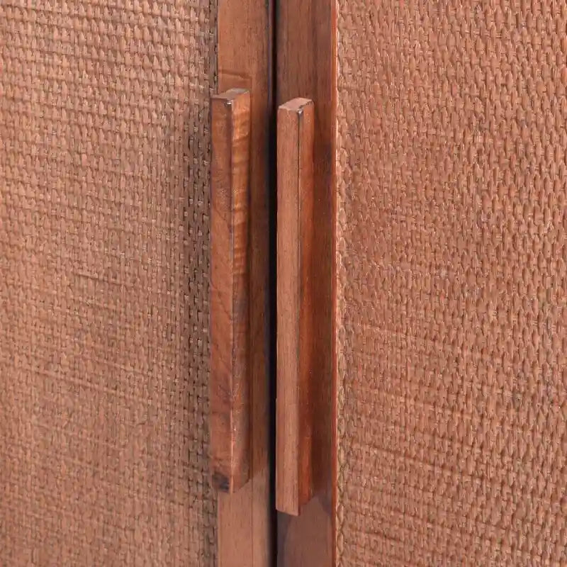 2 Door Wood Cabinet with Rattan Panel Doors and Adjustable Shelf Brown 34 in.
