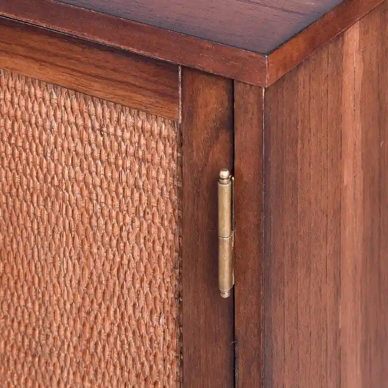 2 Door Wood Cabinet with Rattan Panel Doors and Adjustable Shelf Brown 34 in.