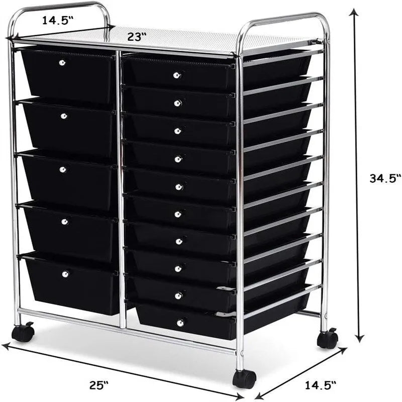 15 Drawer Rolling Storage Cart with Wheels and Brake Lock