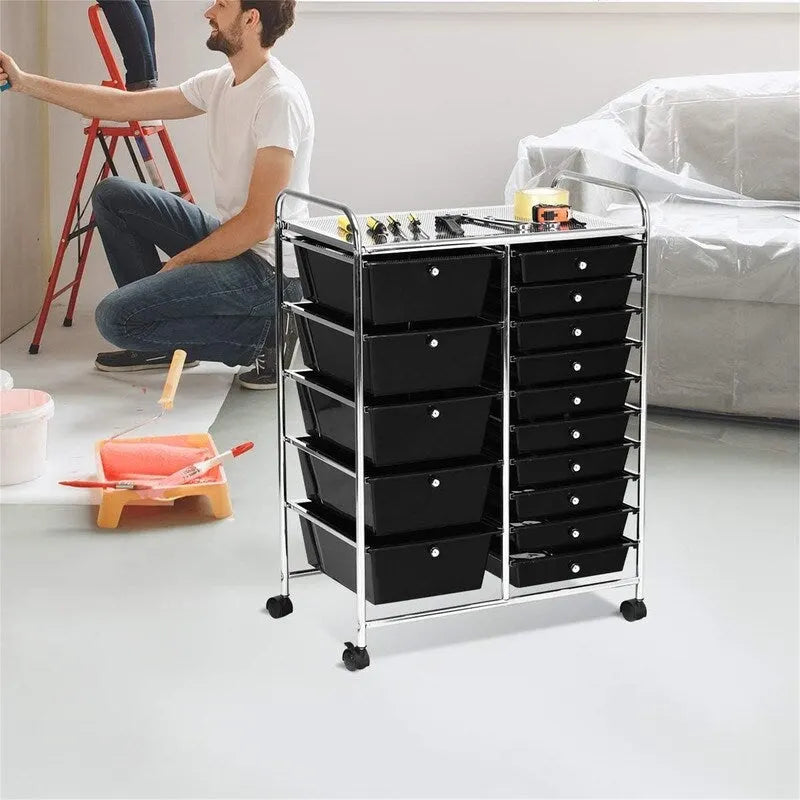 15 Drawer Rolling Storage Cart with Wheels and Brake Lock