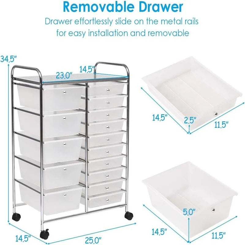 15 Drawer Rolling Storage Cart with Wheels and Brake Lock