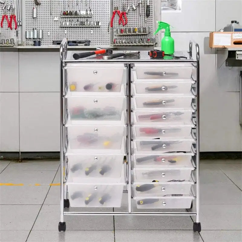 15 Drawer Rolling Storage Cart with Wheels and Brake Lock