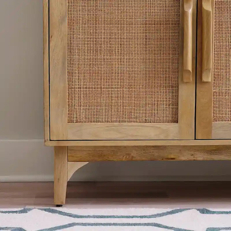 Natural Mango Wood 3 Door Cabinet with Cane Rattan Overlay