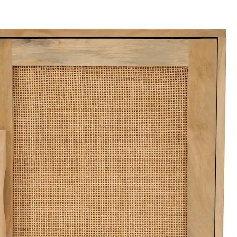 Natural Mango Wood 3 Door Cabinet with Cane Rattan Overlay