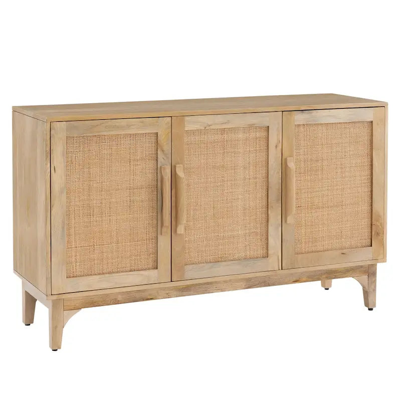 Natural Mango Wood 3 Door Cabinet with Cane Rattan Overlay