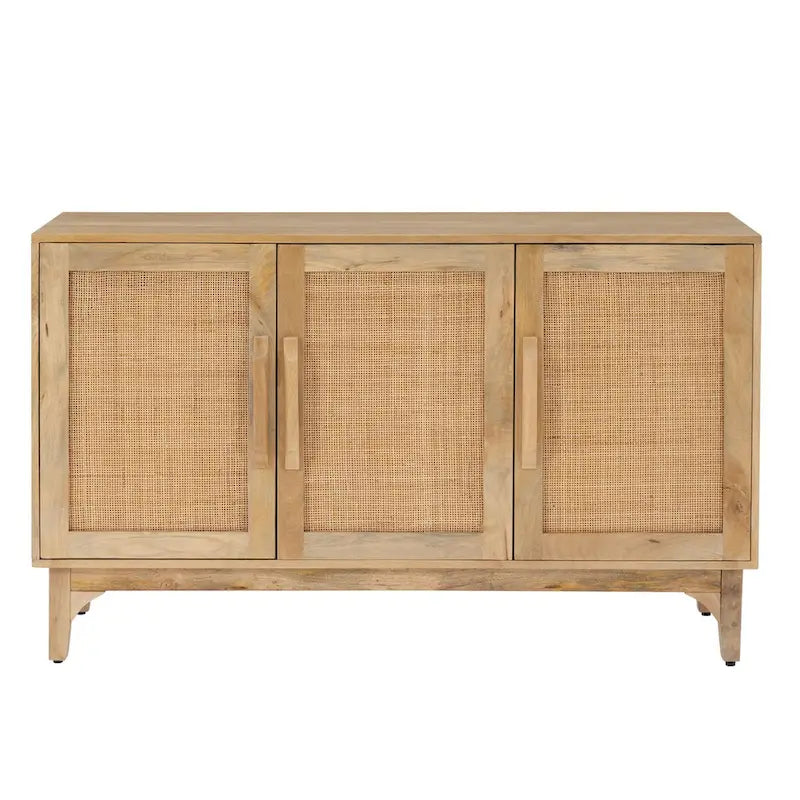 Natural Mango Wood 3 Door Cabinet with Cane Rattan Overlay