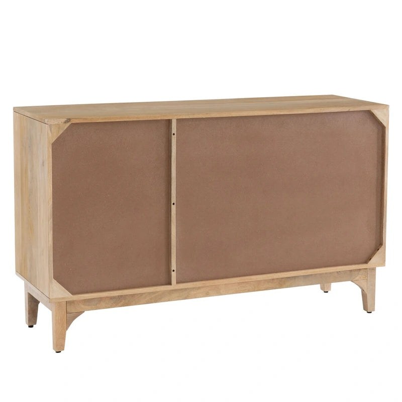 Natural Mango Wood 3 Door Cabinet with Cane Rattan Overlay